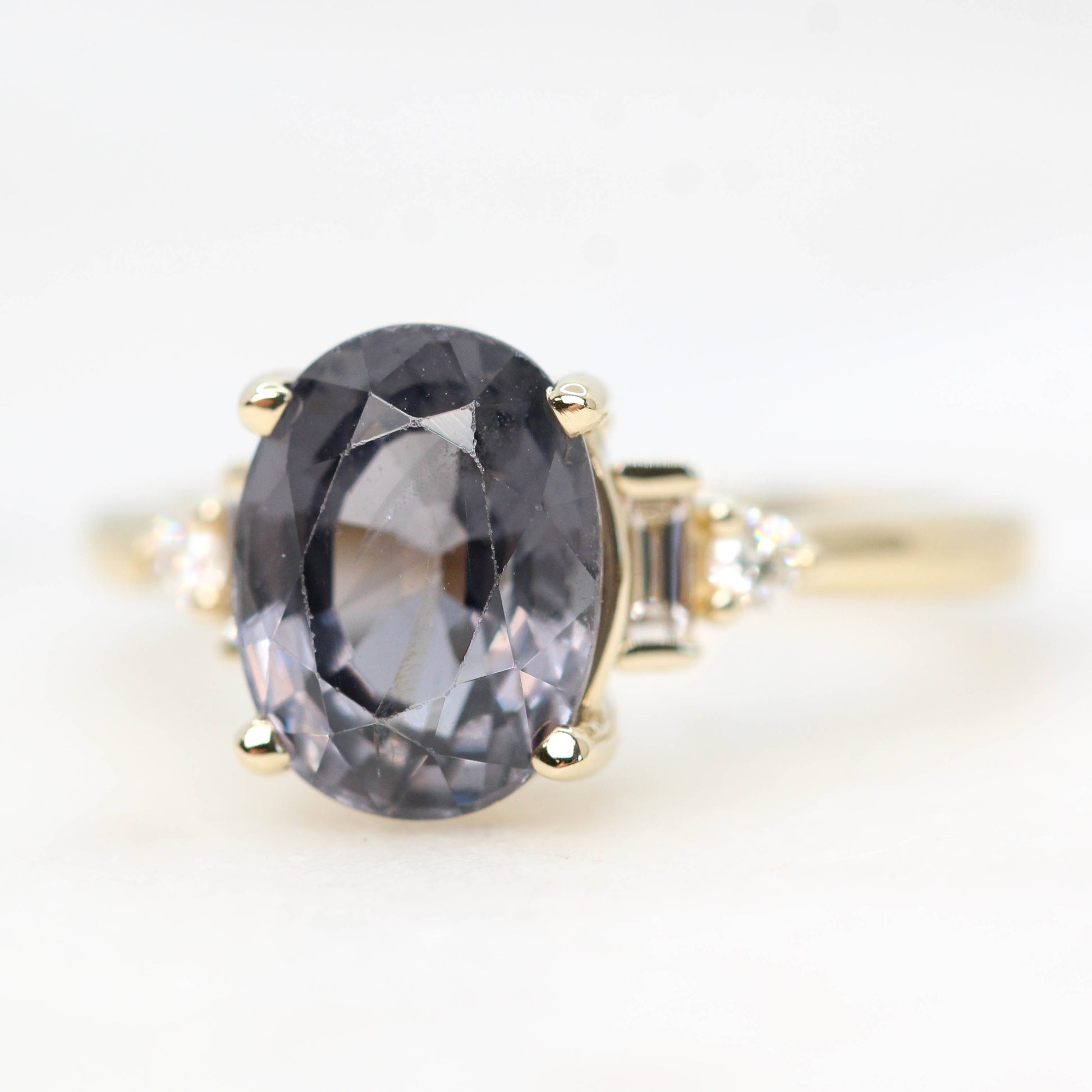 Iris Ring with a 3.87 Carat Oval Spinel and White Accent Diamonds in 14k Yellow Gold - Ready to Size and Ship - Midwinter Co. Alternative Bridal Rings and Modern Fine Jewelry