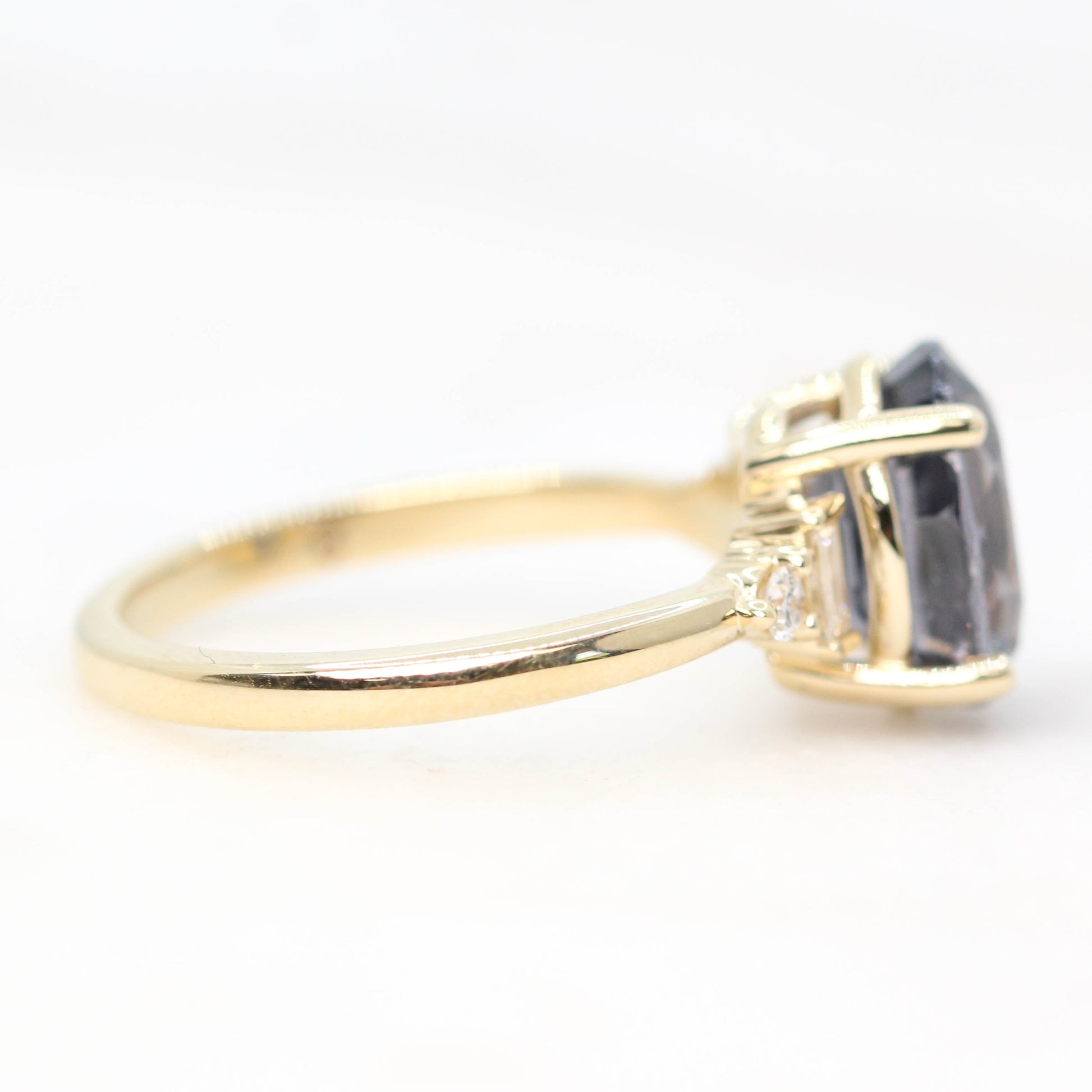 Iris Ring with a 3.87 Carat Oval Spinel and White Accent Diamonds in 14k Yellow Gold - Ready to Size and Ship - Midwinter Co. Alternative Bridal Rings and Modern Fine Jewelry