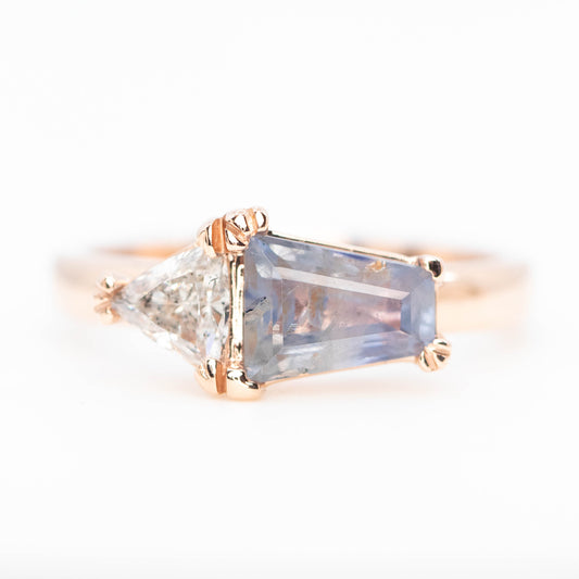Jade Ring with a 1.39 Carat Blue Shield Sapphire and a 0.40 Trillion Diamond in 14k Rose Gold - Ready to Size and Ship - Midwinter Co. Alternative Bridal Rings and Modern Fine Jewelry