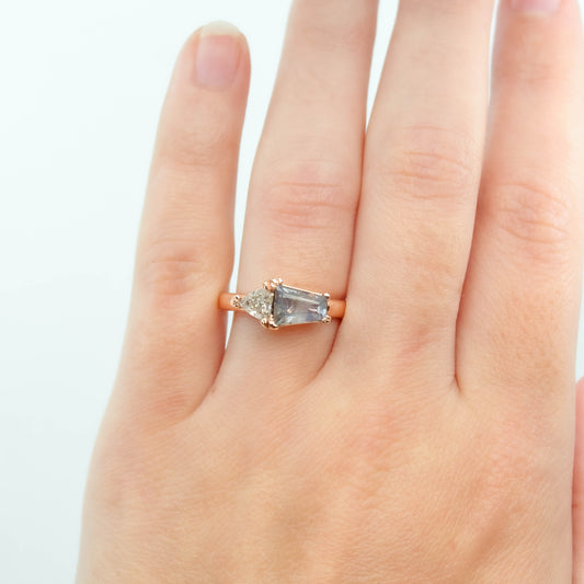 Jade Ring with a 1.39 Carat Blue Shield Sapphire and a 0.40 Trillion Diamond in 14k Rose Gold - Ready to Size and Ship - Midwinter Co. Alternative Bridal Rings and Modern Fine Jewelry