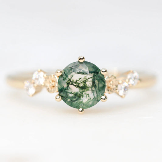 Meadow Ring with a Round Moss Agate and White Accent Diamonds - Made to Order - Midwinter Co. Alternative Bridal Rings and Modern Fine Jewelry