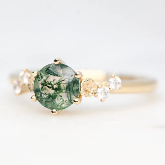 Meadow Ring with a Round Moss Agate and White Accent Diamonds - Made to Order - Midwinter Co. Alternative Bridal Rings and Modern Fine Jewelry