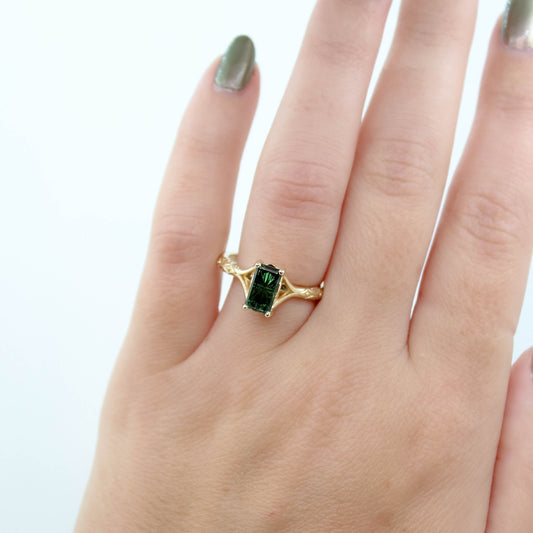 Kali Ring with a 2.11 Carat Green Fantasy Cut Sapphire in 14k Yellow Gold - Ready to Size and Ship