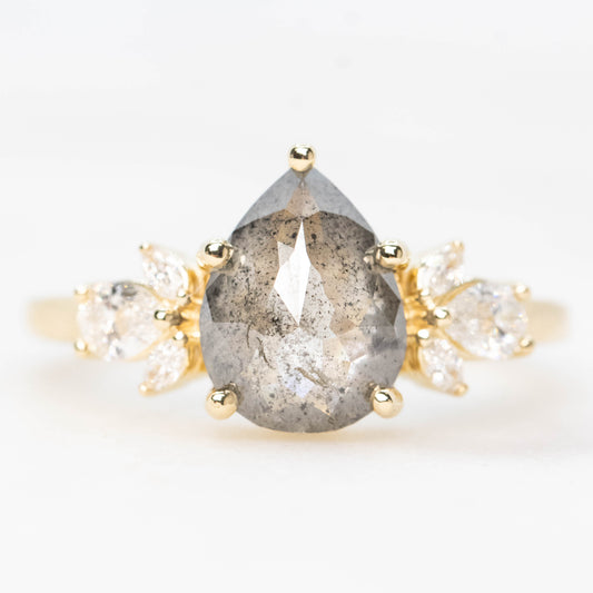 Kendra Ring with a 2.06 Carat Dark and Clear Pear Diamond and White Accent Diamonds in 14k Yellow Gold - Ready to Size and Ship - Midwinter Co. Alternative Bridal Rings and Modern Fine Jewelry