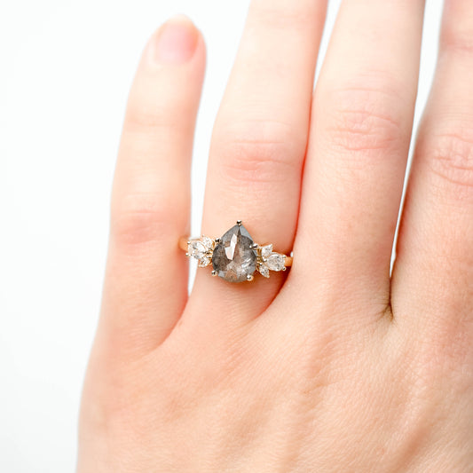 Kendra Ring with a 2.06 Carat Dark and Clear Pear Diamond and White Accent Diamonds in 14k Yellow Gold - Ready to Size and Ship - Midwinter Co. Alternative Bridal Rings and Modern Fine Jewelry