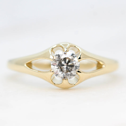 Lotus Ring with a 0.50 Carat Round Salt and Pepper Diamond - Made to Order, Choose Your Gold Tone - Midwinter Co. Alternative Bridal Rings and Modern Fine Jewelry