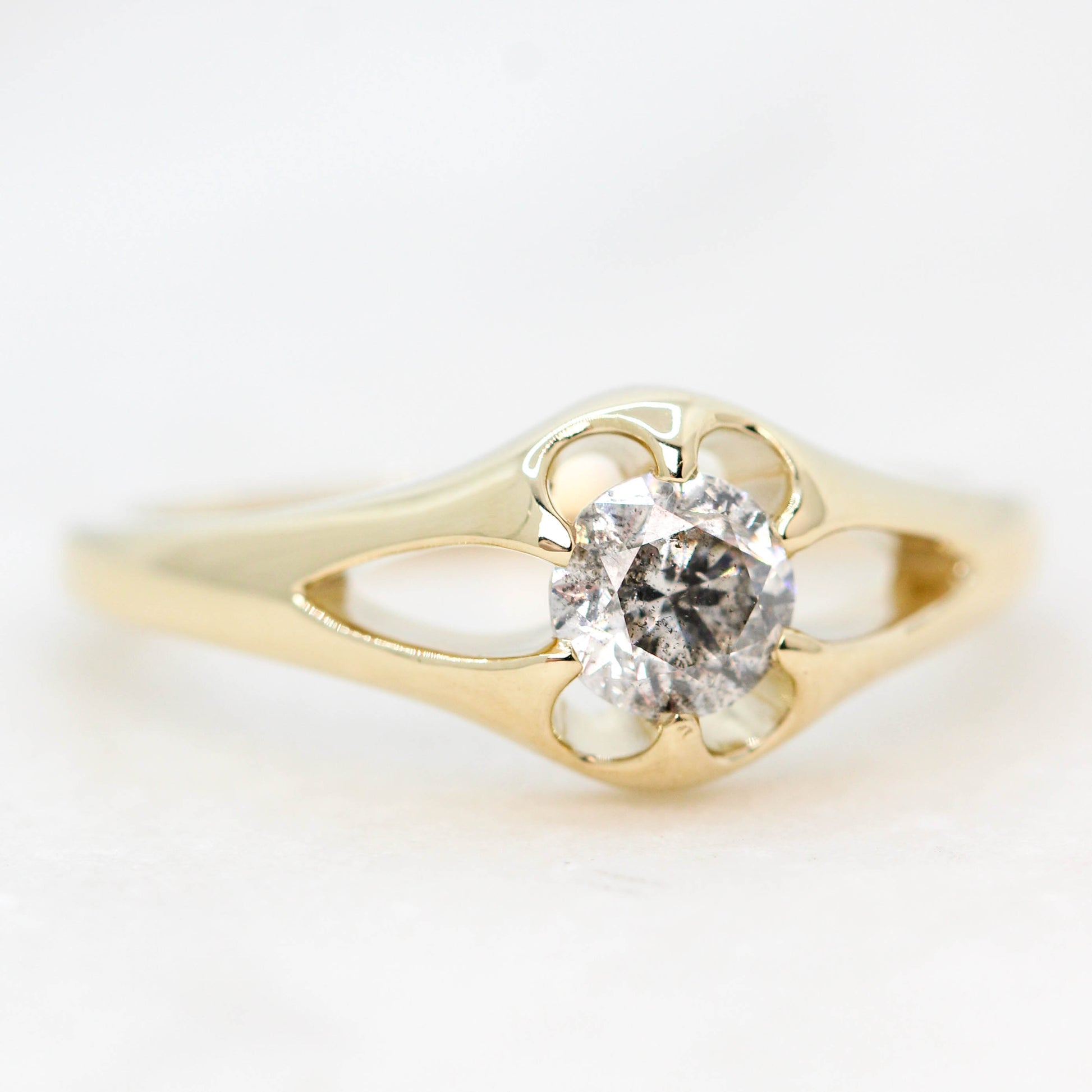 Lotus Ring with a 0.50 Carat Round Salt and Pepper Diamond - Made to Order, Choose Your Gold Tone - Midwinter Co. Alternative Bridal Rings and Modern Fine Jewelry