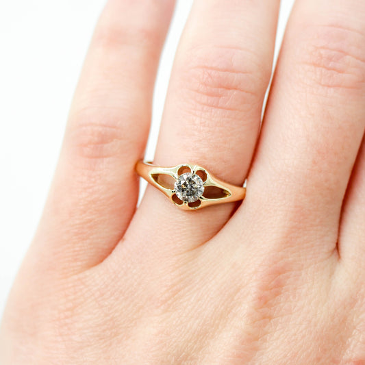 Lotus Ring with a 0.50 Carat Round Salt and Pepper Diamond - Made to Order, Choose Your Gold Tone - Midwinter Co. Alternative Bridal Rings and Modern Fine Jewelry