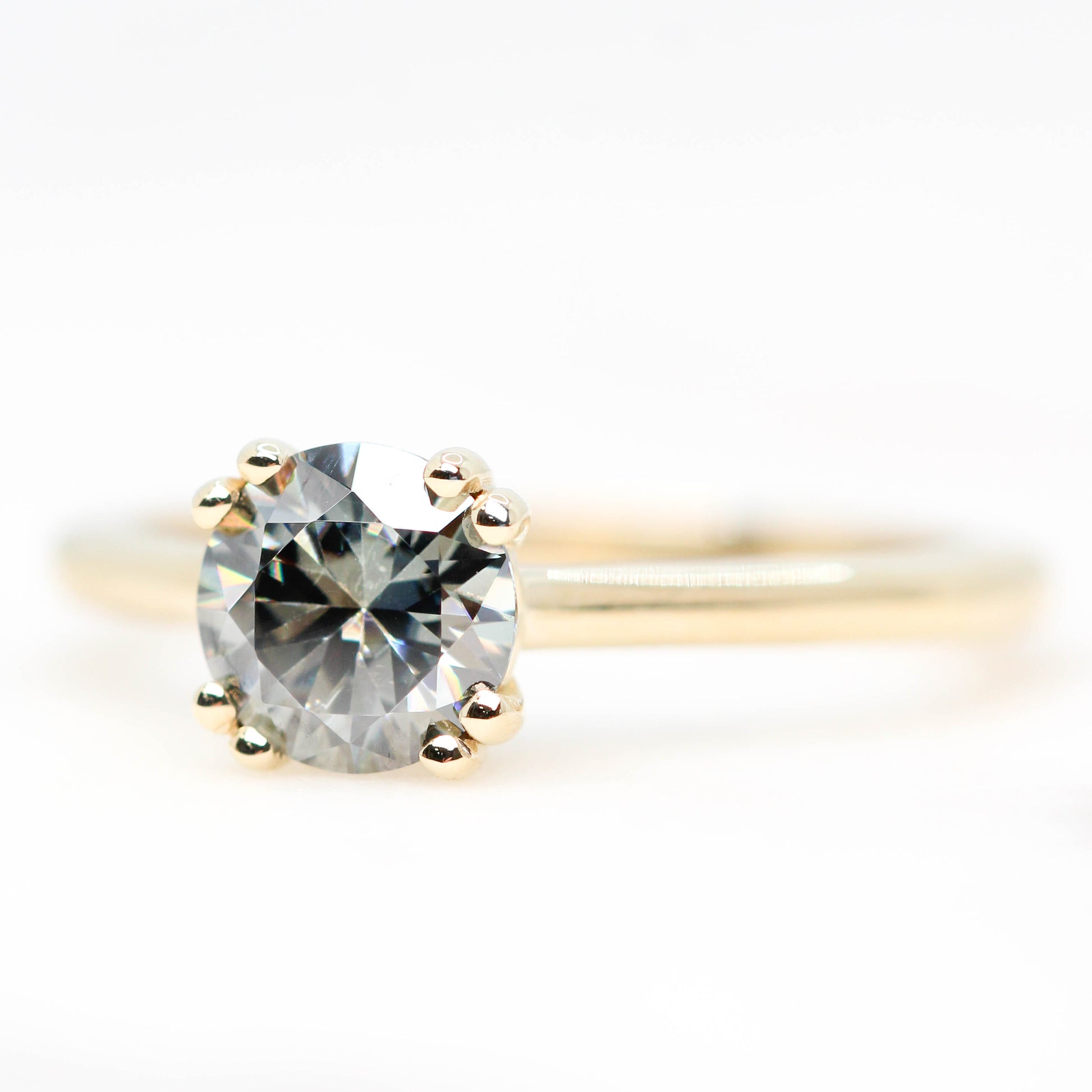 Nesta Ring with a Round Gray Moissanite - Made to Order, Choose Your Gold Tone - Midwinter Co. Alternative Bridal Rings and Modern Fine Jewelry