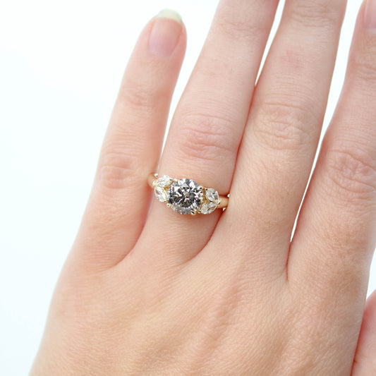 Marisol Ring with a 2.08 Carat Stormy Gray Diamond and White Accent Diamonds in 14k Yellow Gold - Ready to Size and Ship