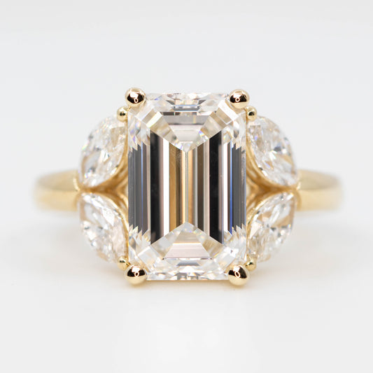 Marisol Ring with a 5.01 Carat Emerald Cut Lab Diamond and Marquise Accent Diamonds in 14k Yellow Gold - Ready to Size and Ship