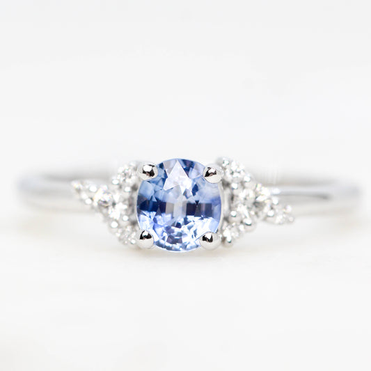 Marley Ring with a 0.60 Carat Round Blue Montana Sapphire and White Accent Diamonds in 14k White Gold - Ready to Size and Ship - Midwinter Co. Alternative Bridal Rings and Modern Fine Jewelry