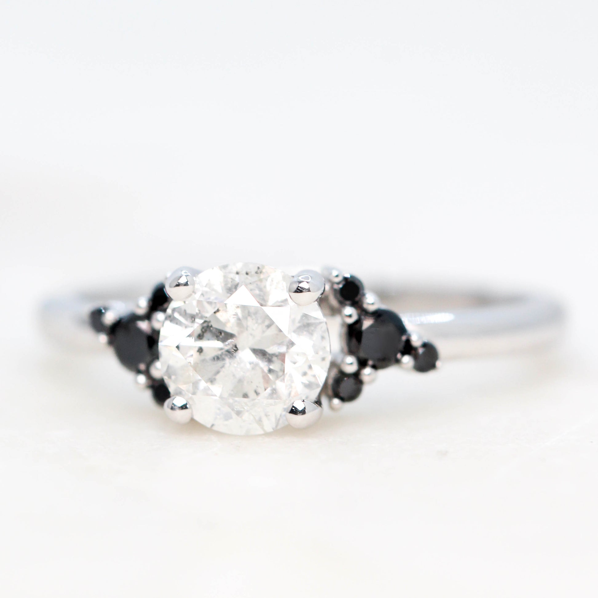 Marley Ring with a 1.01 Carat Celestial White Round Diamond and Black Accent Diamonds in 14k White Gold - Ready to Size and Ship - Midwinter Co. Alternative Bridal Rings and Modern Fine Jewelry