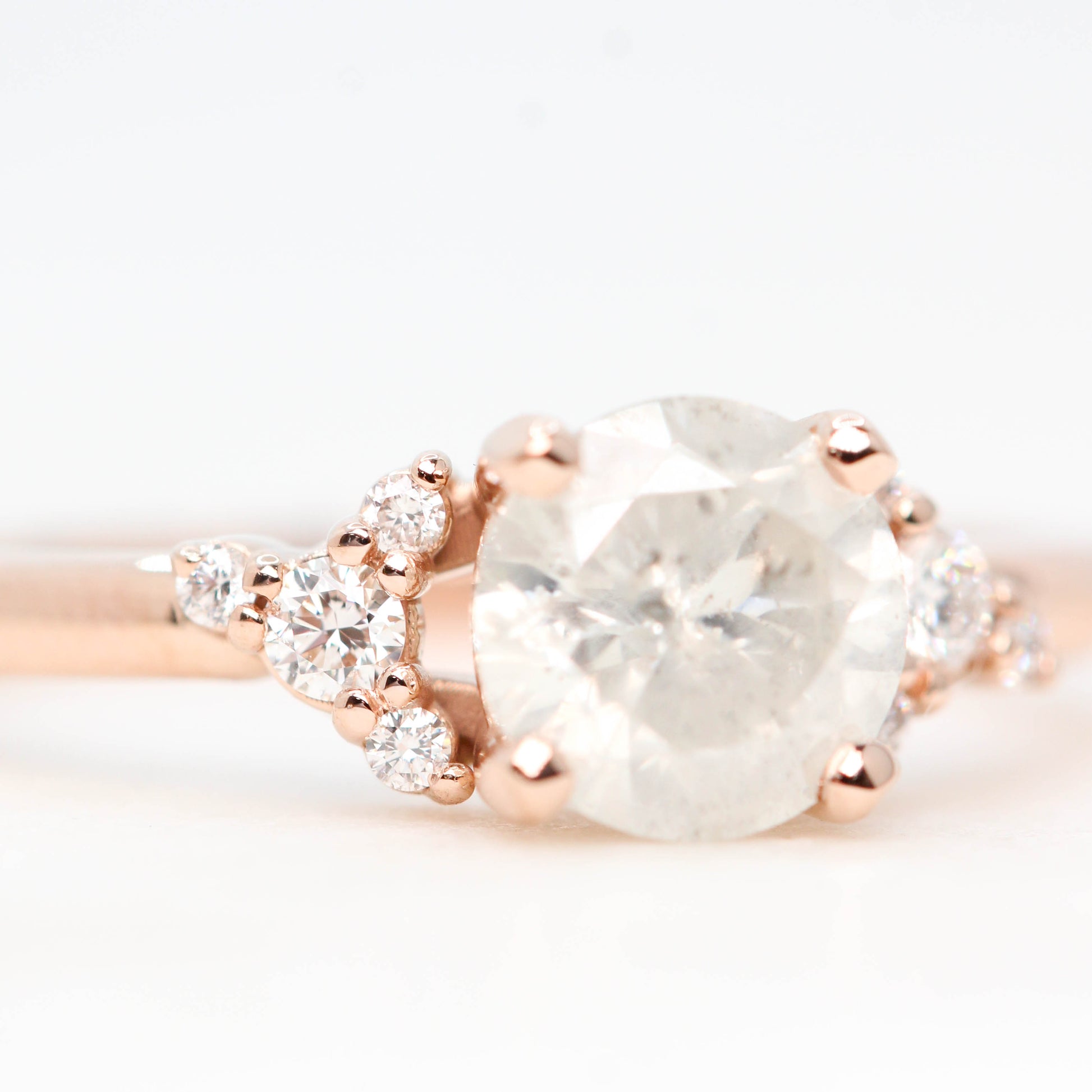 Marley Ring with a 1.05 Carat White Celestial Round Diamond and White Accent Diamonds in 14k Rose Gold - Ready to Size and Ship - Midwinter Co. Alternative Bridal Rings and Modern Fine Jewelry