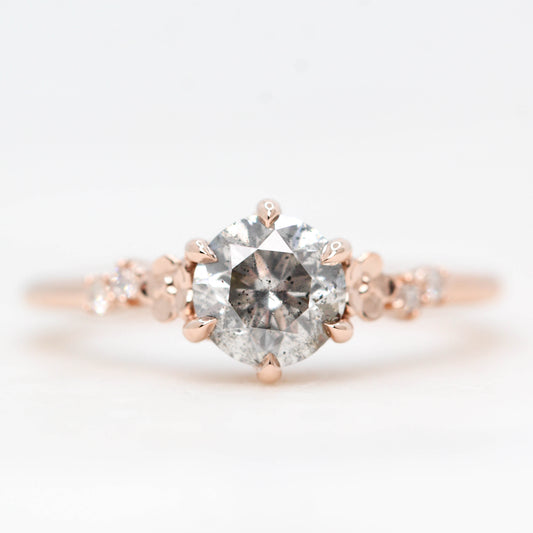 Meadow Ring with a 1.12 Carat Round Gray Salt and Pepper Diamond with White Accent Diamonds in 14k Rose Gold - Ready to Size and Ship - Midwinter Co. Alternative Bridal Rings and Modern Fine Jewelry