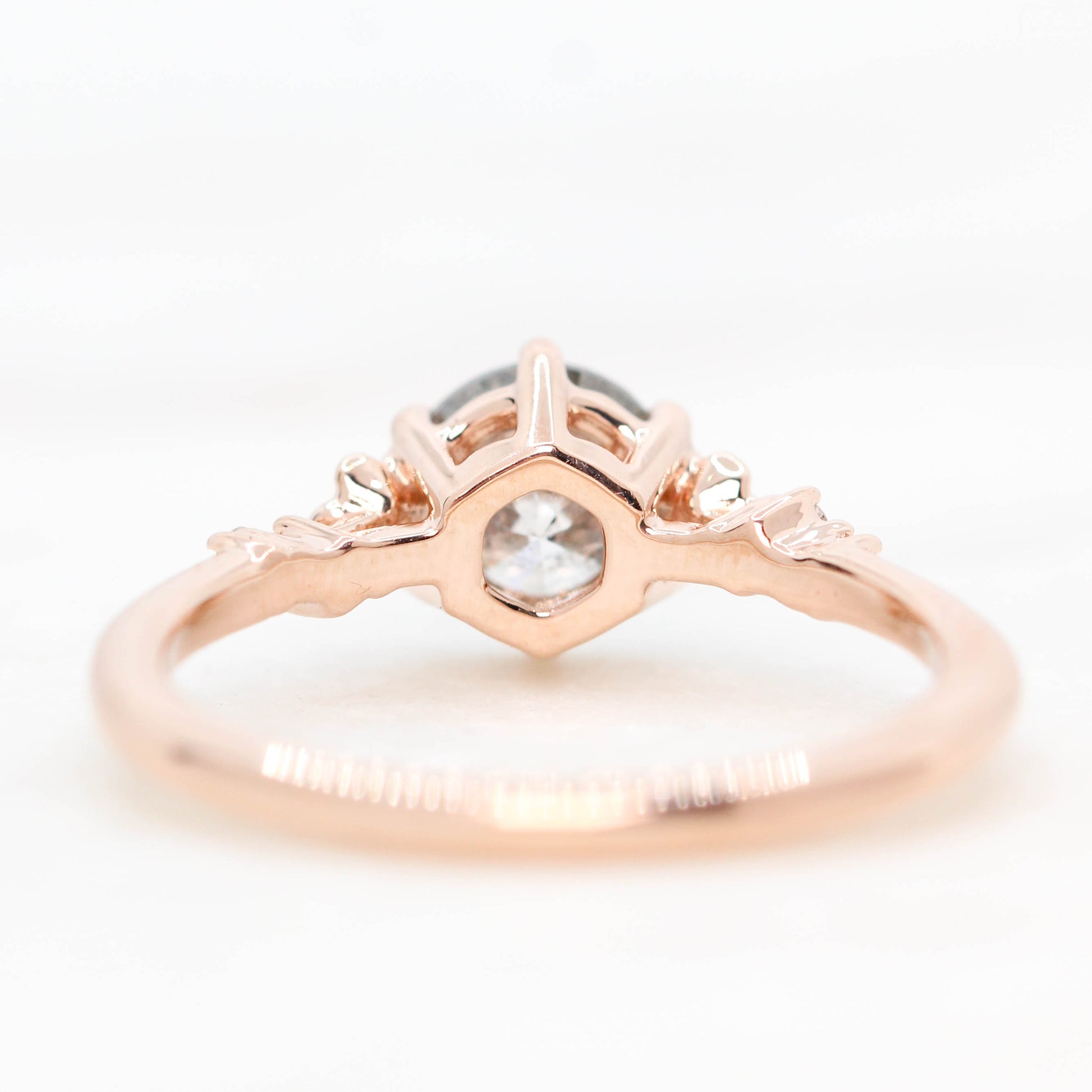 Meadow Ring with a 1.12 Carat Round Gray Salt and Pepper Diamond with White Accent Diamonds in 14k Rose Gold - Ready to Size and Ship - Midwinter Co. Alternative Bridal Rings and Modern Fine Jewelry