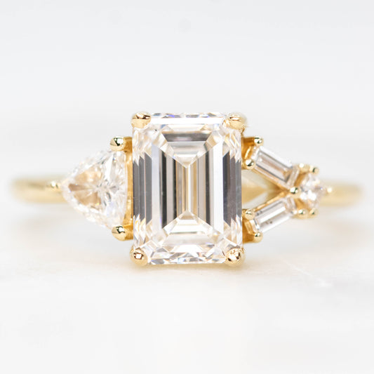 Meridith Ring with a 1.91 Carat Emerald Cut Lab Grown Diamond and Natural White Accent Diamonds in 14k Yellow Gold - Ready to Size and Ship - Midwinter Co. Alternative Bridal Rings and Modern Fine Jewelry