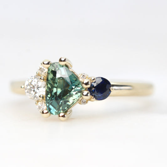 Project: Custom Serena Ring with a 1 Carat Teal Blue Trillion Sapphire and Asymmetrical Accent Diamonds in 14k - Midwinter Co. Alternative Bridal Rings and Modern Fine Jewelry