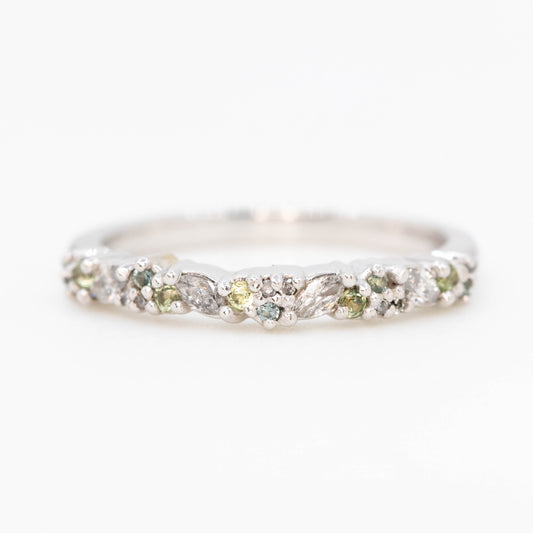Gennie Band with Diamond and Sapphire Accents in 14k White Gold - Ready to Size and Ship