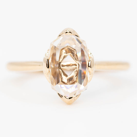 Nora Ring with a 2.27 Carat Portrait Cut Moissanite in 14k Champagne Gold - Ready to Size and Ship