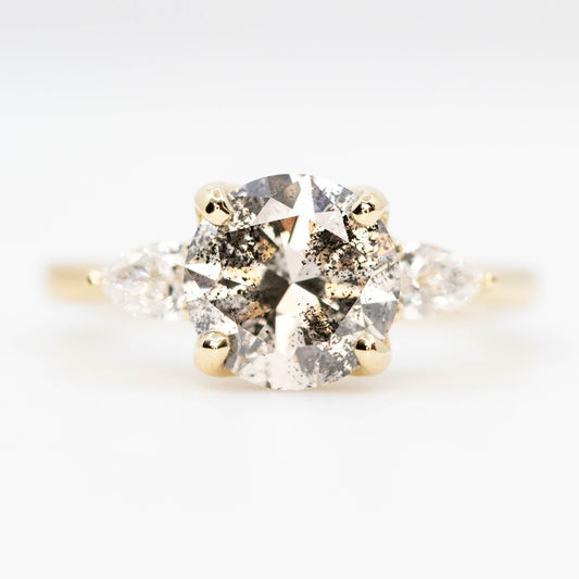 Oleander Ring with a 2.02 Carat Warm Gray Salt and Pepper Diamond and White Diamond Accents in 14k Yellow Gold - Ready to Size and Ship