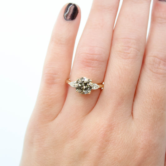 Oleander Ring with a 2.02 Carat Warm Gray Salt and Pepper Diamond and White Diamond Accents in 14k Yellow Gold - Ready to Size and Ship