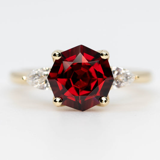 CAELEN (J) Oleander Ring with a 2.45 Carat Geometric Garnet and White Accent in 14k Yellow Gold - Ready to Size and Ship - Midwinter Co. Alternative Bridal Rings and Modern Fine Jewelry