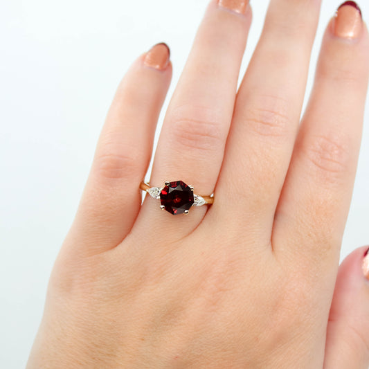 CAELEN (J) Oleander Ring with a 2.45 Carat Geometric Garnet and White Accent in 14k Yellow Gold - Ready to Size and Ship - Midwinter Co. Alternative Bridal Rings and Modern Fine Jewelry