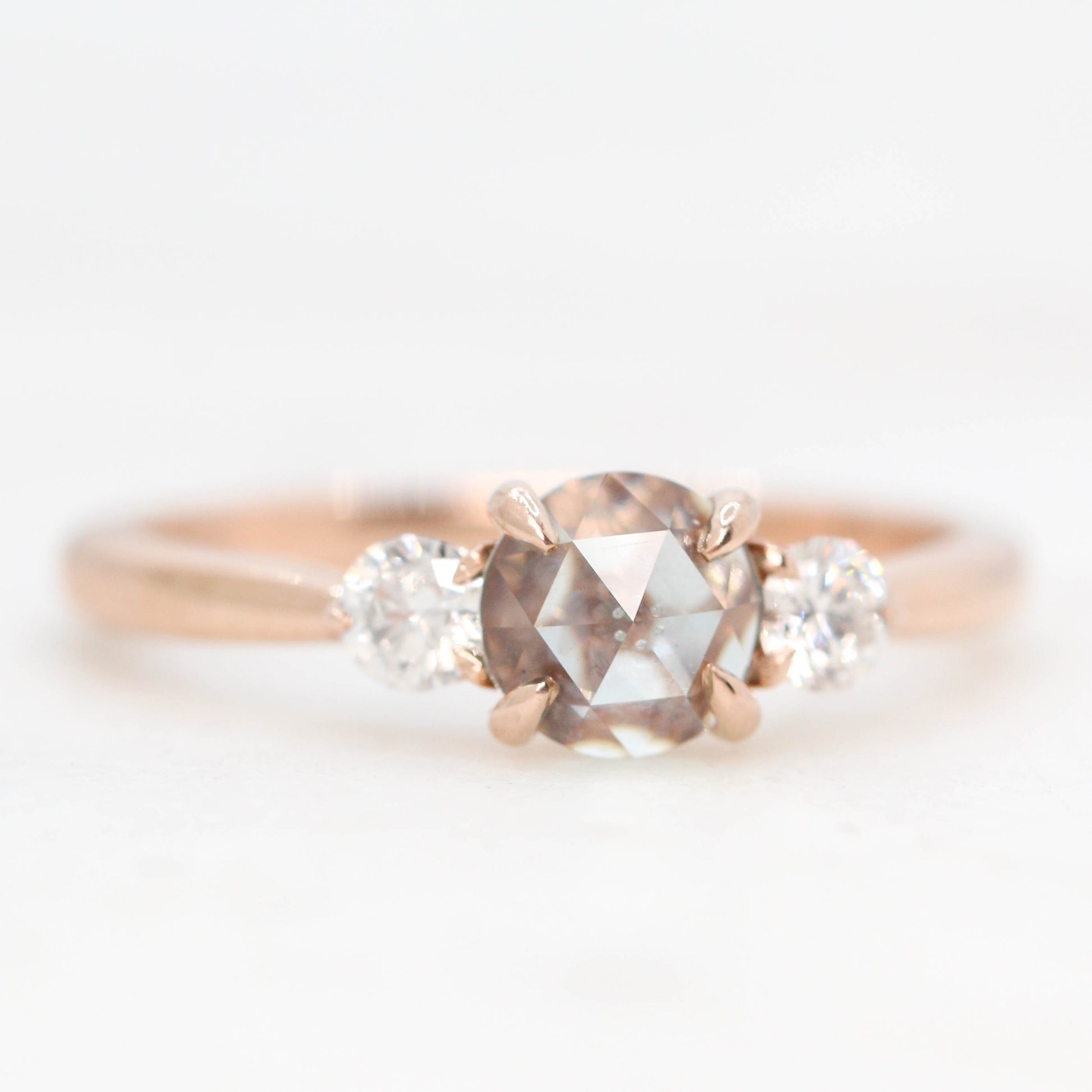 Olive Ring with a 0.82 Carat Light Blue Round Sapphire and White Diamond Accents in 10k Rose Gold - Ready to Size and Ship - Midwinter Co. Alternative Bridal Rings and Modern Fine Jewelry