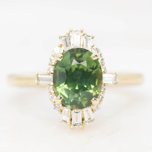 Ophelia Ring with a 2.06 Carat Green Australian Oval Sapphire and White Accent Diamonds in 14k Yellow Gold - Ready to Size and Ship - Midwinter Co. Alternative Bridal Rings and Modern Fine Jewelry