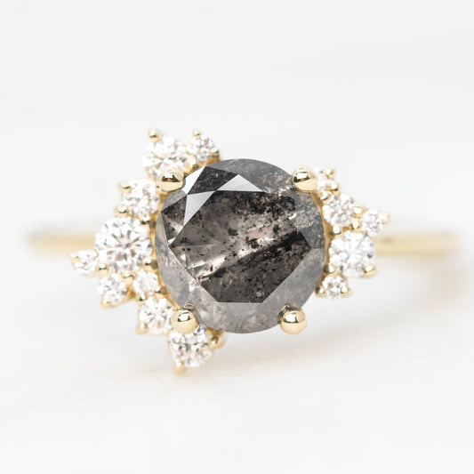 Orion Ring with a 1.72 Carat Dark Gray Salt and Pepper Round Diamond and White Accent Diamonds in 14k Yellow Gold - Ready to Size and Ship - Midwinter Co. Alternative Bridal Rings and Modern Fine Jewelry