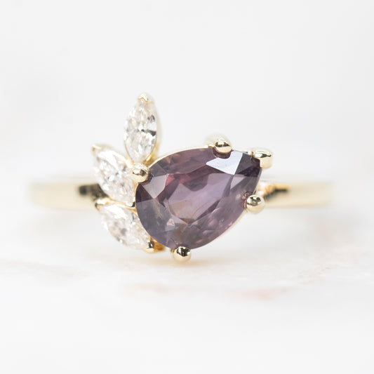 Alyssa Ring with a 1.50 Carat Berry Pear Sapphire and White Accent Diamonds in 14k Yellow Gold - Ready to Size and Ship - Midwinter Co. Alternative Bridal Rings and Modern Fine Jewelry