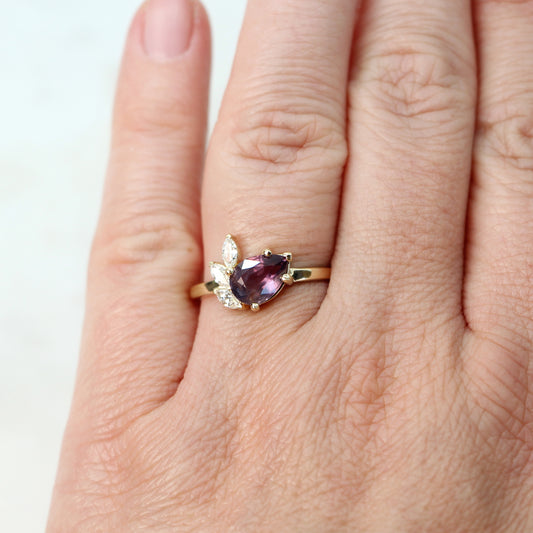 Alyssa Ring with a 1.50 Carat Berry Pear Sapphire and White Accent Diamonds in 14k Yellow Gold - Ready to Size and Ship - Midwinter Co. Alternative Bridal Rings and Modern Fine Jewelry