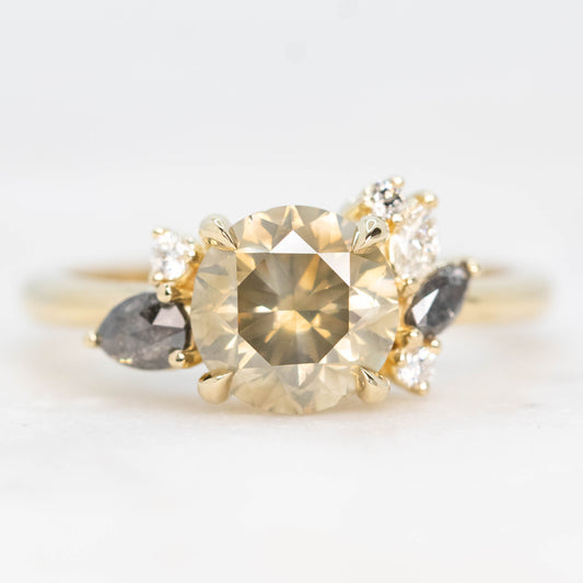 Polaris Ring with a 2.25 Carat Round Champagne Diamond and White and Gray Accent Diamonds in 14k Yellow Gold - Ready to Size and Ship - Midwinter Co. Alternative Bridal Rings and Modern Fine Jewelry