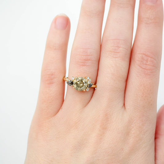 Polaris Ring with a 2.25 Carat Round Champagne Diamond and White and Gray Accent Diamonds in 14k Yellow Gold - Ready to Size and Ship - Midwinter Co. Alternative Bridal Rings and Modern Fine Jewelry