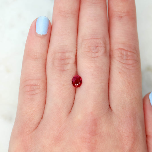 0.76 Carat Ruby Red Oval Sapphire for Custom Work - Inventory Code ROS076 - Midwinter Co. Alternative Bridal Rings and Modern Fine Jewelry