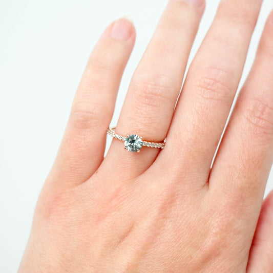 Gayle Ring with a 1.03 Carat Round Blue Montana Sapphire and White Accent Diamonds in 14k Rose Gold - Ready to Size and Ship - Midwinter Co. Alternative Bridal Rings and Modern Fine Jewelry