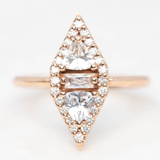 Valentina Ring with White Sapphires and Moissanite + Diamond Accents in 10k Rose Gold - Ready to Size and Ship - Midwinter Co. Alternative Bridal Rings and Modern Fine Jewelry