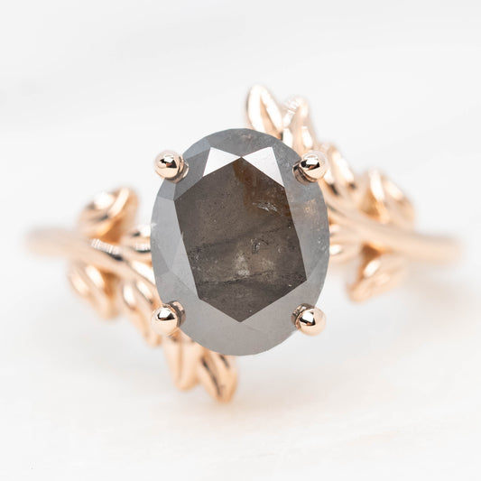 Sara Ring with a 3.21 Carat Charcoal Oval Diamond in 14k Rose Gold - Ready To Size and Ship - Midwinter Co. Alternative Bridal Rings and Modern Fine Jewelry