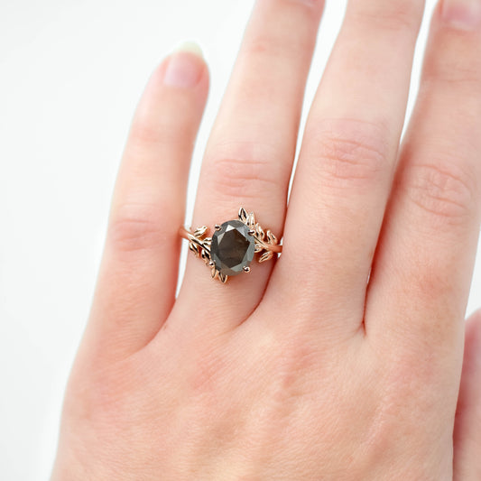 Sara Ring with a 3.21 Carat Charcoal Oval Diamond in 14k Rose Gold - Ready To Size and Ship - Midwinter Co. Alternative Bridal Rings and Modern Fine Jewelry
