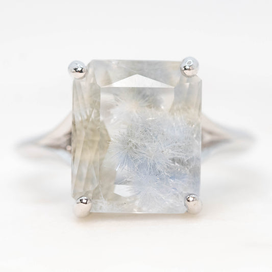 Sylvie Ring with a 6.60 Emerald Cut Quartz in 14k White Gold - Ready to Size and Ship - Midwinter Co. Alternative Bridal Rings and Modern Fine Jewelry