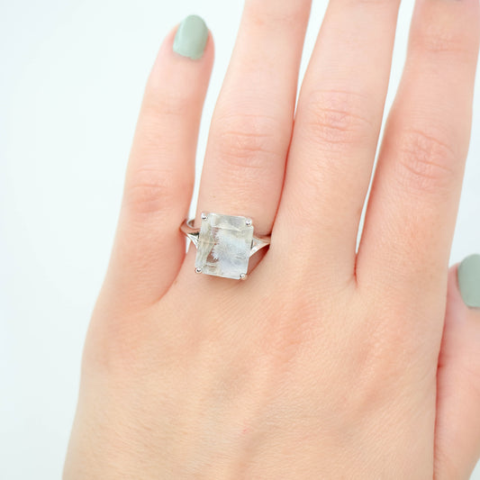 Sylvie Ring with a 6.60 Emerald Cut Quartz in 14k White Gold - Ready to Size and Ship - Midwinter Co. Alternative Bridal Rings and Modern Fine Jewelry