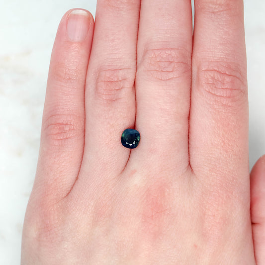 1.25 Carat Dark Teal Cushion Sapphire for Custom Work - Inventory Code TCS125 - Midwinter Co. Alternative Bridal Rings and Modern Fine Jewelry