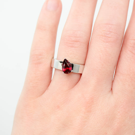 Taryn Ring with a 1.50 Carat Pear Garnet in 14k White Gold - Ready to Size and Ship - Midwinter Co. Alternative Bridal Rings and Modern Fine Jewelry