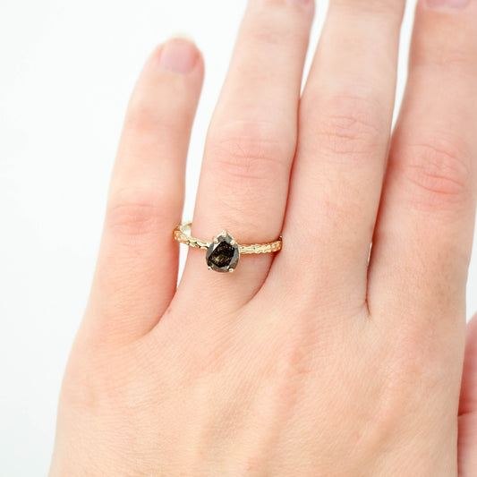 Tinker Ring with a 1.54 Carat Dark and Clear Pear Diamond in 14k Yellow Gold - Ready to Size and Ship - Midwinter Co. Alternative Bridal Rings and Modern Fine Jewelry