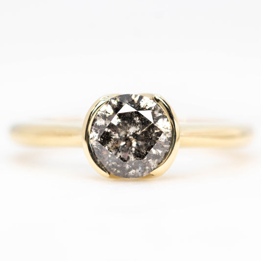 Verbena Ring with a 1.09 Carat Round Dark Salt and Pepper Diamond in 14k Yellow Gold - Ready to Size and Ship - Midwinter Co. Alternative Bridal Rings and Modern Fine Jewelry