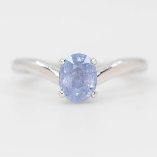 Hybrid Vivienne + Zahra Ring with a 1.55 Carat Icy Blue Oval Sapphire in 14k White Gold - Ready to Size and Ship