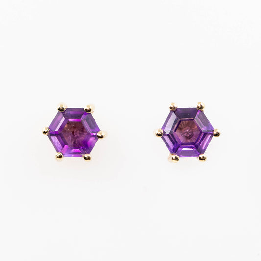 (NEEDS LISTING) Hexagon Amethyst Earrings in 14k Yellow Gold - Ready to Size and Ship - Midwinter Co. Alternative Bridal Rings and Modern Fine Jewelry