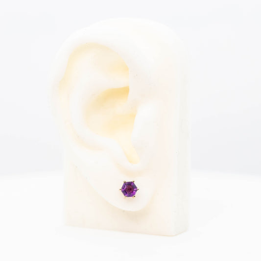 (NEEDS LISTING) Hexagon Amethyst Earrings in 14k Yellow Gold - Ready to Size and Ship - Midwinter Co. Alternative Bridal Rings and Modern Fine Jewelry