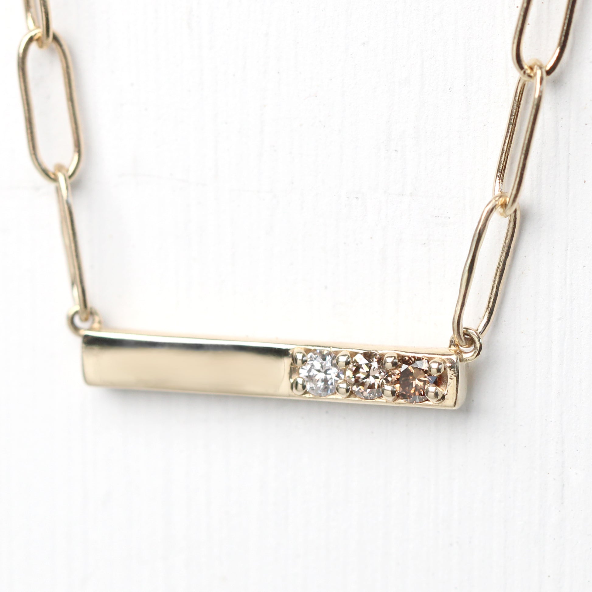 Cheri Necklace with White, Champagne and Cognac Diamonds in 10k Yellow Gold - Ready to Ship - Midwinter Co. Alternative Bridal Rings and Modern Fine Jewelry